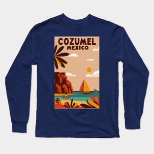 A Vintage Travel Art of Cozumel - Mexico Long Sleeve T-Shirt